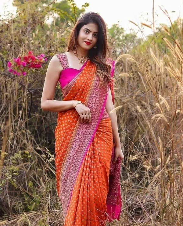 Orange_Woven_Kanjivaram_Silk_Saree_with_Saree_Cover